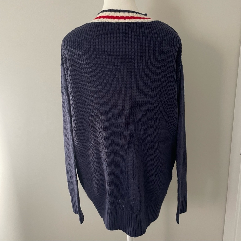 U.S. Polo Assn. Navy Cable Knit Button Up Cardigan Preppy Varsity Academia Large - Picture 2 of 8